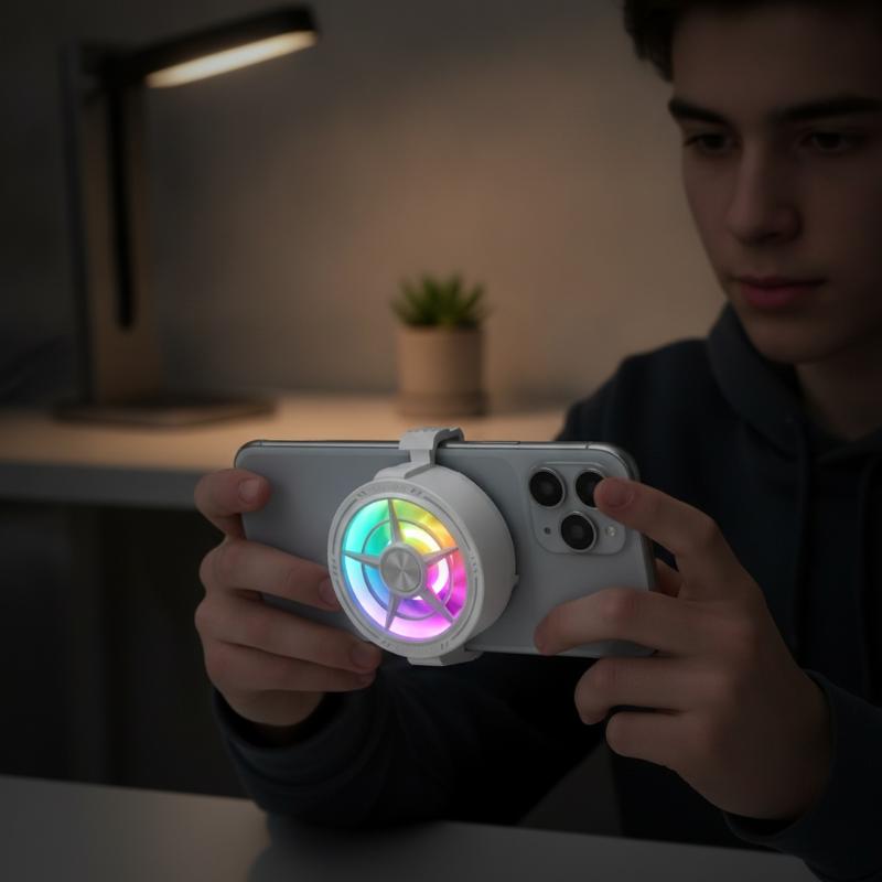 Photography Lighting Game - Clip-on telefoonkoelerventilator met laag geluidsniveau, RGB-verlichting,