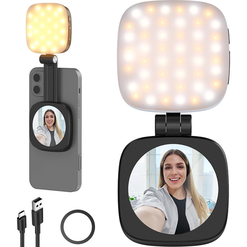 Photography Lighting Brands - 2-in-1 opvouwbare magnetische telefoon-selfie-licht met spiegel